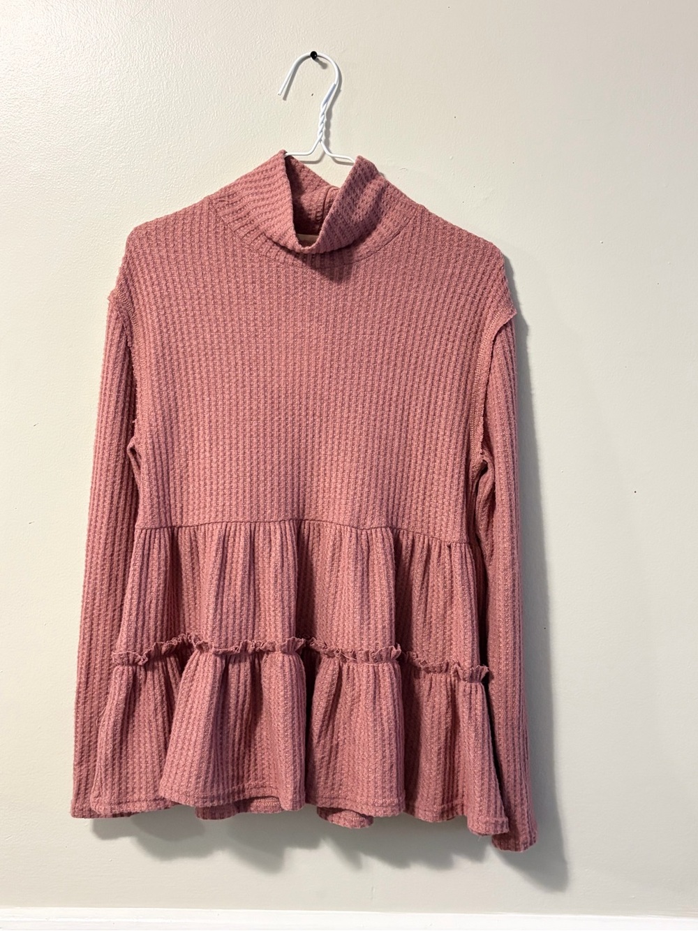 Altar’d State Pink Tiered Turtleneck Sweater